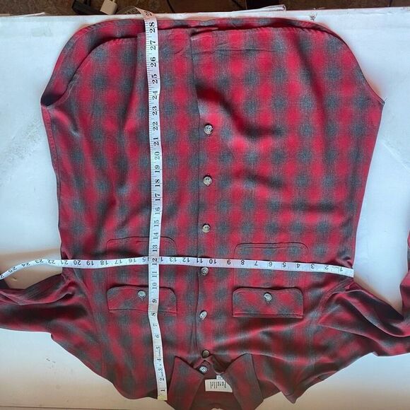 Vintage Y2K 90s Red Grey Plaid Shirt Top by Parallel Women’s M Button Down Long - Picture 4 of 7